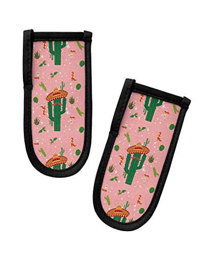 2 Pack Cast Iron Handle Cover, Summer Cactus Pot Holders Covers Heat Insulation, Pink Tropical Botanical Beige Polka Dot Skillet Handle Cover Hot Pan Handle Sleeve For Kitchen Cooking Cookware #TOP9