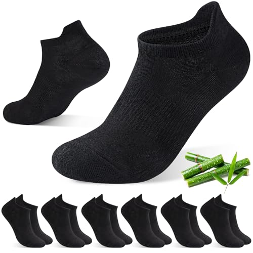SukModen Calcetines Tobilleros de Bambú, Calcetines Cortos Mujer, Calcetines Transpirables para Deporte, Running y Ciclismo, Anti-Ampollas, Extrasuaves, 6 Pares