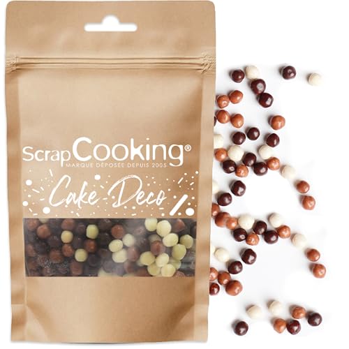 ScrapCooking - Mini-Perles 3 Chocolats 40 g - Décors Pâtisserie Alimentaires Comestibles - Sprinkles Choco Blanc, Lait & Noir - Billes Déco Gâteaux,...