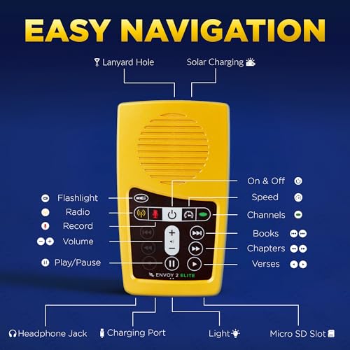 Image of New International Version (NIV) Anglicized by Biblica Narrated by David Suchet MegaVoice Gold Edition Handheld Solar Powered Audio Bible Player with Commentary, Hymns, and FM Radio