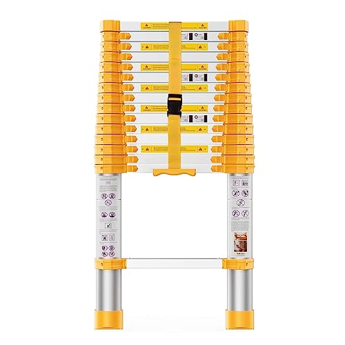 Telescoping Ladder, 15.5FT Aluminum Collapsible Ladder w/Non-Slip Feet, Telescopic Ladders Heavy Duty Ladder for Household, Outdoor Work 330 lbs Load