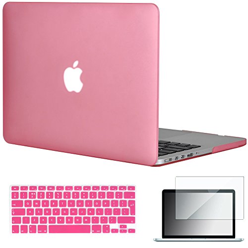 Topideal 3 in 1 -[EU/UK Keyboard Version]-Matte Frosted Hard Case Cover for 13-inch MacBook Pro 13.3" with Retina Display Model A1425 /A1502 (NO CD-ROM Drive) + Keyboard Cover + Screen Protector -Pink