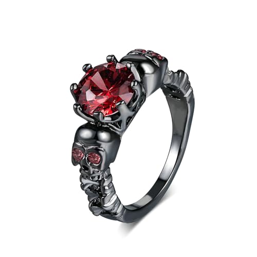 QOBEBOTA Rings for Women Gothic Jewelry Red Ruby Rings Black Goth Accessories anillos para mujer Skull Ring Cool Mothers Day Gifts Punk Band Size 6 Ring Statement Rings for Women