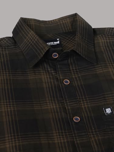 Image of Majestic Man Stylish Slim Fit Cotton Spread Collar Checked Casual Shirt