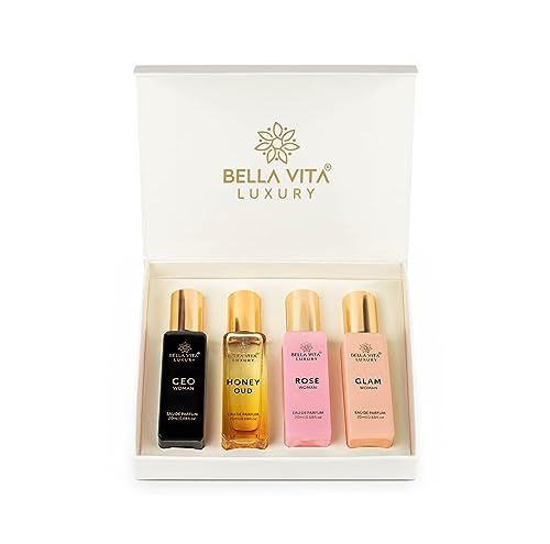Bella Vita Luxury Woman Eau De Parfum Gift Set 4×20 ML for Women with CEO, Honey Oud, Glam,Rose Perfume|Floral,Fruity Long Lasting EDP Fragrance Scent