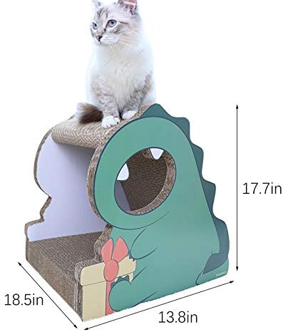 review La La Pet® Cat Scratching Board with Cat Hole Grinding Claw Cat Climbing Room Cat House Cat Apartment(Dinosaur)