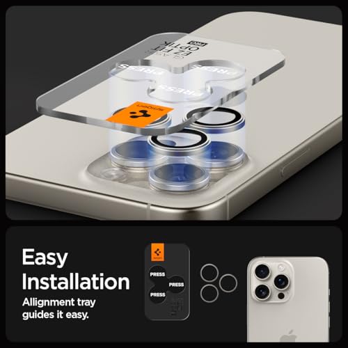 Spigen Camera Lens Screen Protector [GlasTR EZ Fit Optik Pro] Designed for iPhone 16 Pro Max/iPhone 16 Pro/iPhone 15 Pro Max/iPhone 15 Pro [Case Friendly] - Natural Titanium [2 Pack]