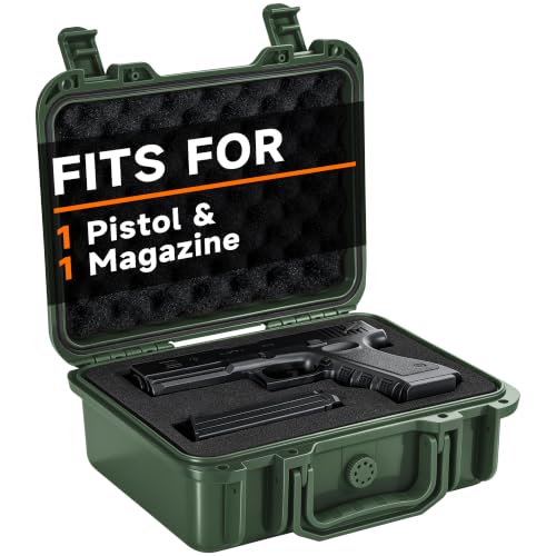 Image of TSA Approved Gun Pistol Case Waterproof Handgun Case with Pre-Cut EVA Foam Shockproof Travel Carrying Hard Shell Case Included Silica Gel Canister, Black