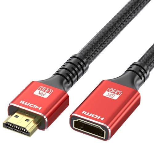 RIIPOO High-Speed HDMI Extension Cable 6.6FT – Supports 8K@60Hz and 4K@240Hz, 48Gbps HDMI 2.1 Male to Female Adapter, Ideal for Home Theater, Gaming, and High-Resolution Displays