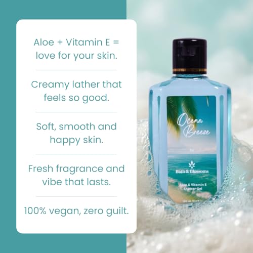 Image of Bath & Blossoms Ocean Breeze Shower Gel | Fresh Aquatic Scent | Rich Foaming Lather | Aloe Vera & Vitamin E | Gentle Hydrating formula suitable for all skin types | Vegan & 100% Paraben Free | Premium Body Care