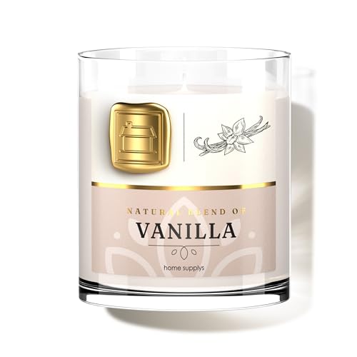 Large Vanilla Candle - Candle Gift for Women & Men with Lid - (280g/60hr) Long Burn Time with Vanilla, Cream & Caramel - Organic & Vegan Scented - Calming & Sweet