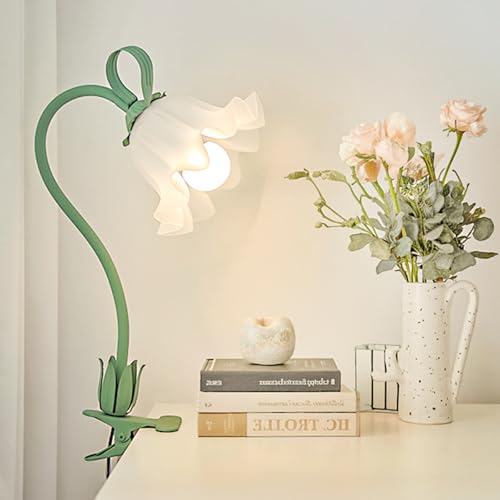 Clip On Light and Bed Headboard Lamp,Ideal Gift for Women,Flower Desk Lamp with 3 Color Modes,USB Power Gooseneck Reading Light,Night Light for Nursery,College Dorm Room Essentials (Green)