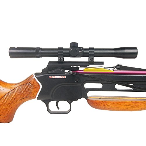 image for 150 lb Wood Hunting Crossbow Bow + 4x20 Scope + 7 Bolts/Arrows + Rope 