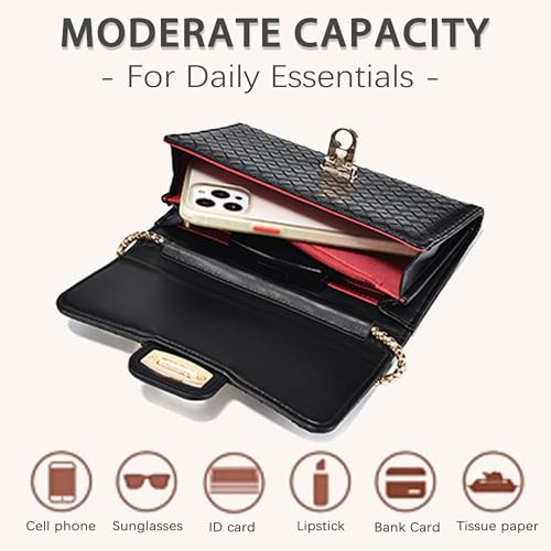 Women's Woven Leather Small Crossbody Bag - Small Flap Cell phone purse with Adjustable Gold Chain Strap for Day & Night3