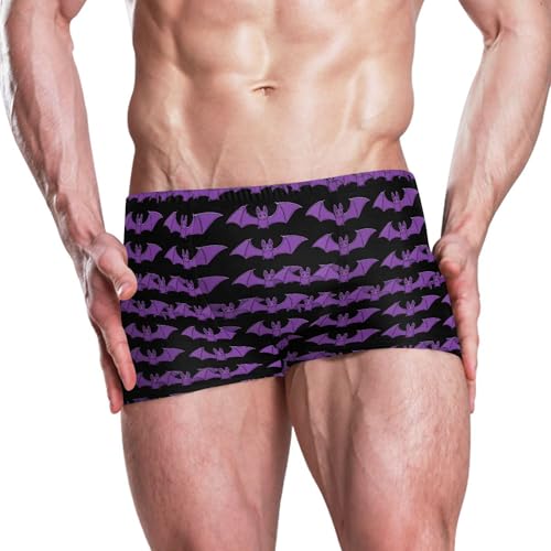 Halloween Purple Bats Mens Swim Trunk Swimwear Bathing Suit Swim Brief Square Leg Board Short S B04053202