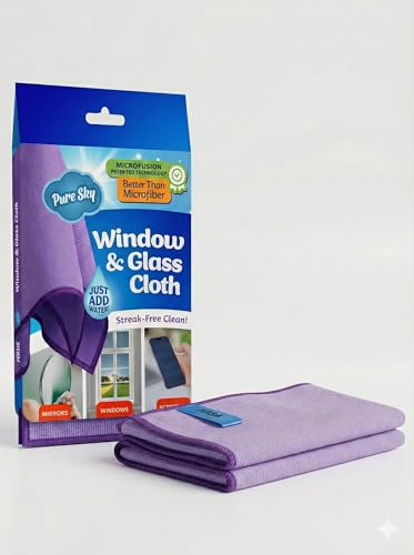 Pure Sky Microfiber Window & Glass Cleaning Cloth - JUST ADD Water No Detergents Needed – Magic Streak Free Ultra Microfiber Towel - for Windows,Car Glass, Mirror and Screen - Leaves no Wiping Mark
