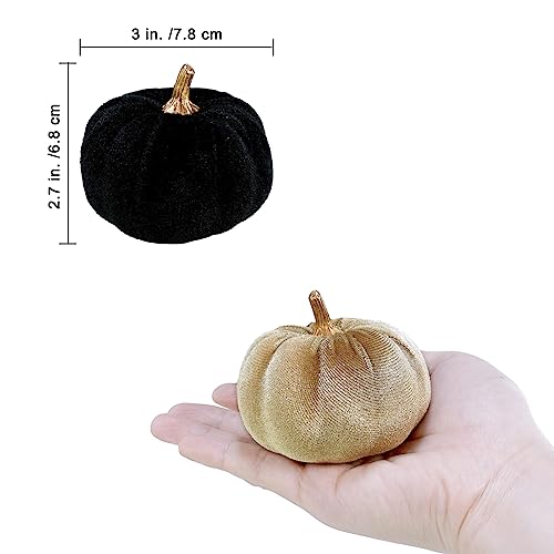Image of Winlyn 12 Pcs Small Assorted Faux Velvet Pumpkins Decorative Fabric in White Black Gray Taupe Foam Pumpkins 3 inch for Farmhouse Fall Wedding Thanksgiving Halloween Table Centerpiece Mantel Decor