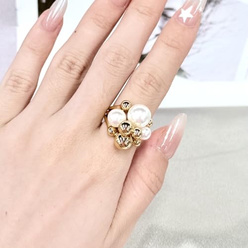 Kokoma Delicate Pearl Cluster Ring for Women Open Adjustable Statement Finger Ring Multi Bead Fashion Band Elegant Stackable Party Wedding Jewelry2