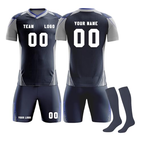 Camiseta Fútbol Personalizadas para Adultos y Niños, Personalizado Conjunto de Top, pantalón Corto y Calcetines 3 Futbol Niño y Adultos Personalizada con Nombre, Número, Logotipo