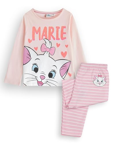 Disney The Aristocats Marie Girls Pajama Set | Kids Long Sleeve Striped Long Leg Graphic PJs in Pink | Sleepwear Merch Gift
