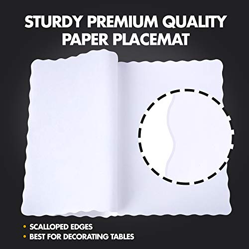 [200 Pack] Disposable 14 x 10" Plain White Paper Placemat with Decorative Wavy Scalloped Edge - Thumbnail 3