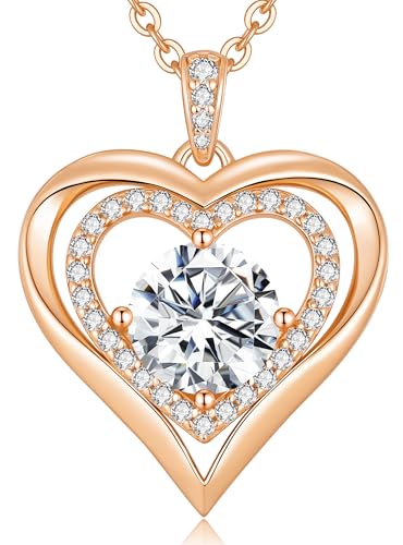 Moissanite Heart Pendant Necklaces for Women, 925 Sterling Silver Necklace Engraved with 'I LOVE YOU', Ideal Anniversary Birthday Christmas Valentine Mothers Day Jewelry Gifts for Mom Wife Girlfriend Daughter Her