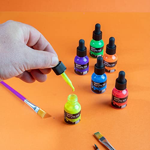 Mont Marte Acrylic Ink Premium 6pc x 20ml (0.7 US fl.oz), Acrylic Inks for Artists Fluoro Colours - Image 4