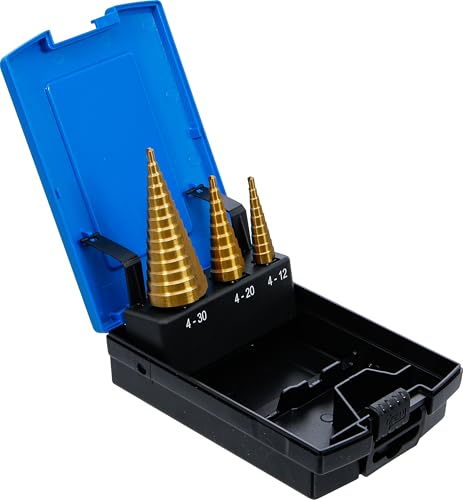 BGS 1624 | Stufenbohrer-Satz | 3-tlg. | titannitriert | Ø 4 - 30 mm | HSS-Stahl | Schälbohrer | Konusbohrer | Kegelbohrer | Fräser