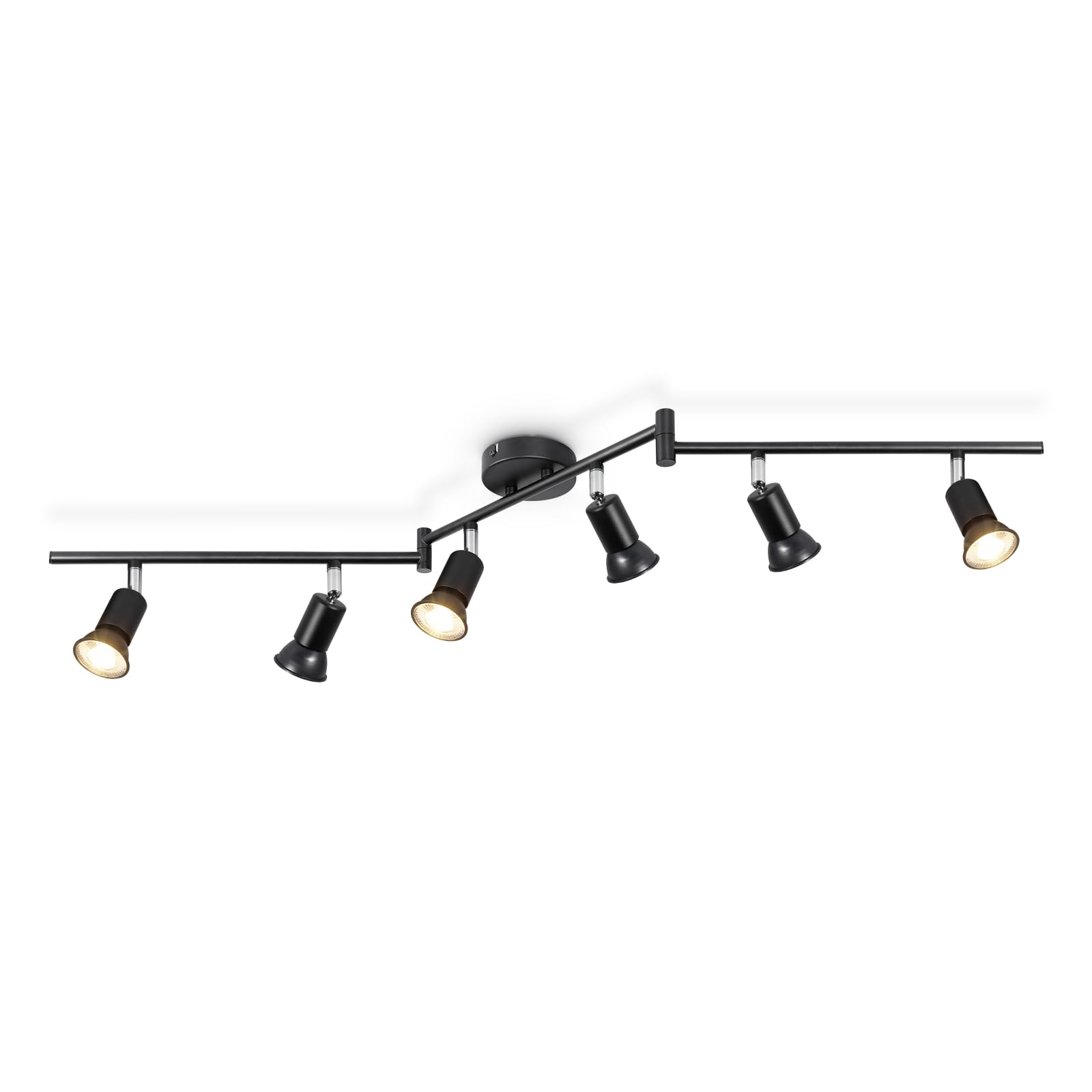 Faretti LED Soffitto GU10 Orientabili in Ferro, Nero, 6 Luci | 350° Orizzontali e 90° Verticali, Max 50W per Lampadina GU10, Senza Lampadina, Ideale per Soggiorno, Cucina e Camera da Letto