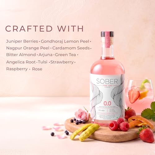 Image of SOBER Pink Gin Alternative | 0.0% ABV Zero Alcohol Drink | Premium Non Alcoholic Gin | Strawberry Raspberry Rose Notes | Sugar Free Zero Calorie | 750ml
