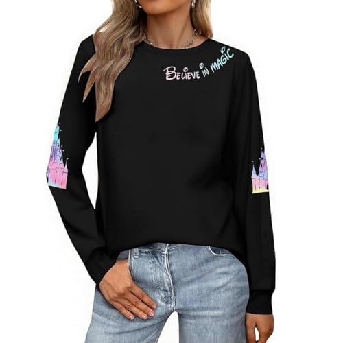 MAOGUYUN Magic Kingdom Shirts for Women Magical Tshirt Family Vacation Tee Cute Castle Graphic Long Sleeve Tops Black