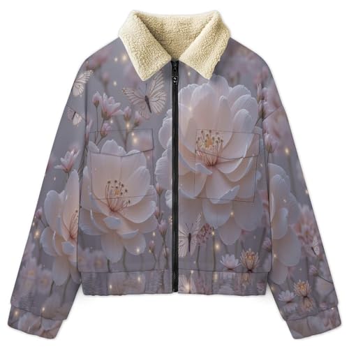 Veste polaire femme fleurs 3D contre le froid manteau zippé rose chaud
