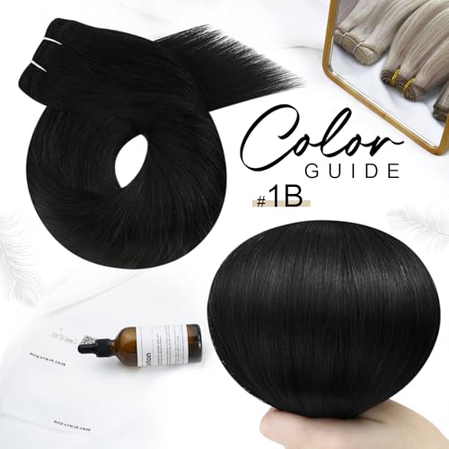 Moresoo Human Hair Weft 22 Inch Natural Black Sew in Weft Hair Extensions Real Human Hair Off Black 100g/Pack #1B - Image 2