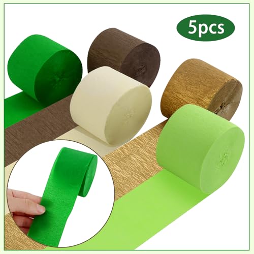 Image of 5 Rolls Green & Gold Crepe Paper Streamers, Crepe Paper Craft for Wedding Baby Shower Birthday Bridal Party Engagement Decorations Supplies