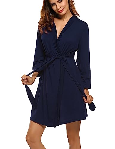 Image of HOTOUCH Womens Robe Lightweight Short Knit Bathrobe Soft Ladies Sleepwear with Pockets