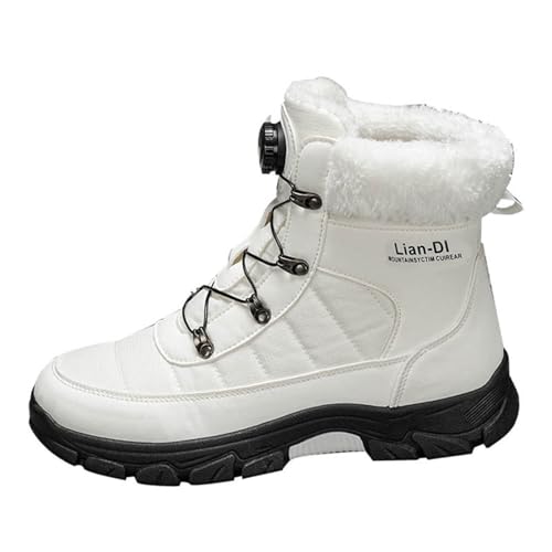 Women's Winter Snow Boots Waterproof Warm Fur Lined Ankle Boots Lace Up Low Chunky Heel Flat Anti-Slip Ladies Outdoor Mid Calf Shoes SKI Walking Trekking Hiking Boot for Women Size 5-10
