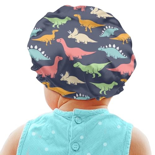 Soft Kids Satin Sleeping Cap, Curly Natural Hair Bonnet Night Hat, Boys Girls Adjustable Elastic Band Beanie Hat for Toddler Children Baby Cute Dinosaur