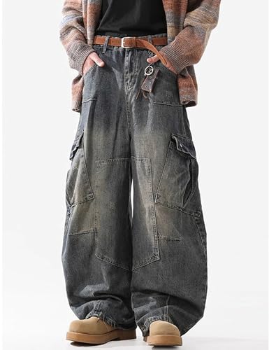 Mens Baggy Jeans Y2K Hip Hop Cargo Pants Aesthetic Denim Pants Straight Leg Cargo Jeans Streetwear2