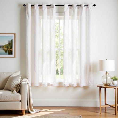 Image of jinchan Linen Curtains 72 Inch Light Filtering Grommet 2 Panels Set White