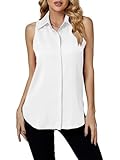 LYANER Women's Casual Collar Sleeveless Button Down Tank Top Blouse Shirt White Medium