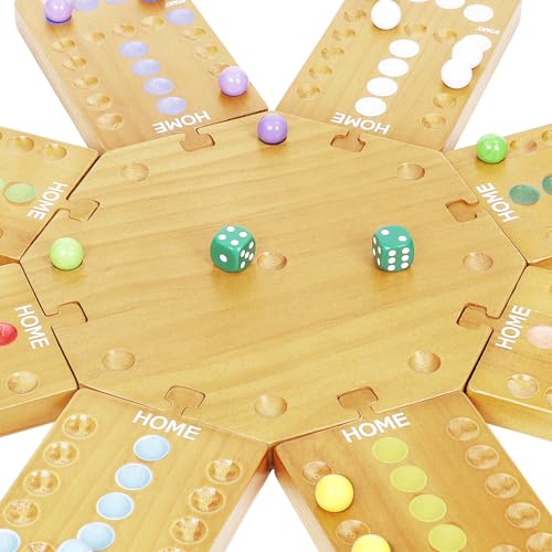Image of Marble Board Game,Wooden Board Game for 6-8 Players,Portable Design Marble Game with 32 Marbles 16 Dice, Family Game Night Gift for Kids & Adults