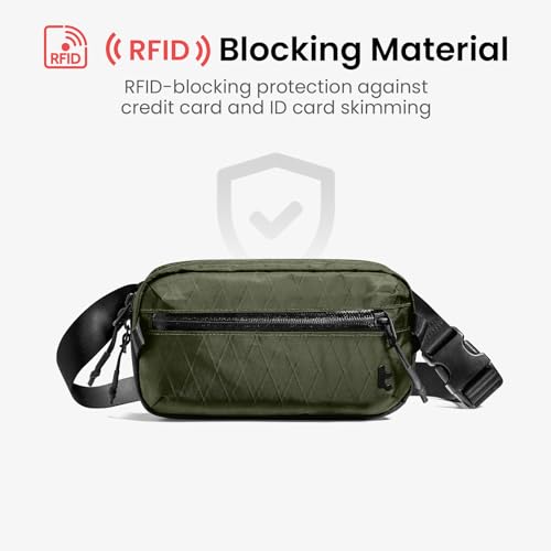 Image of tomtoc Sling Bag with RFID Blocking, X-Pac /Non X-Pac Minimalist Crossbody Chest Pack for Men and Women, Lightweight Water-Resistant Bag for Travel and Daily Commutes, X-pac Olive, 1.5L, Lightweight