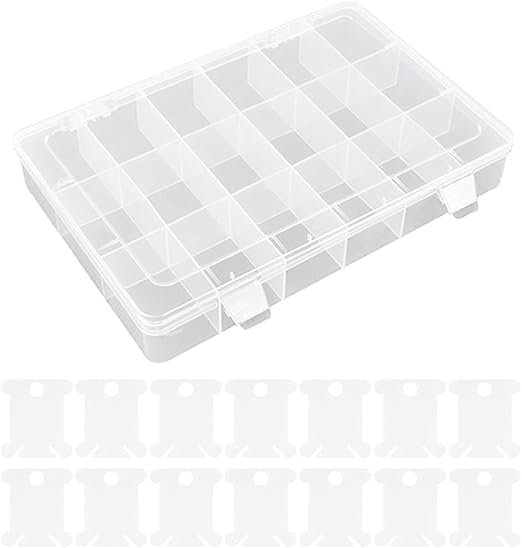 Floss Organizer Storage Box With 18 Compartments & 100 Bobbins, Clear, 10.5"