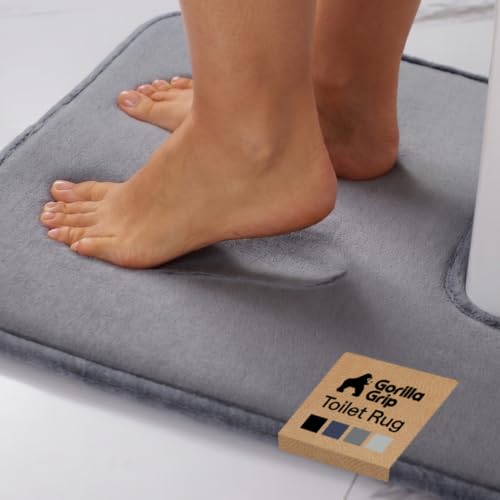 Image of GORILLA GRIP Thick Memory Foam Toilet Rug for Bathroom, Square Shaped Washable, Soft Absorbent Velvet Topside Floor Mats, Machine Wash, Cushioned Luxury Rugs for Bath Room, 22.5x19.5, Graphite Gray