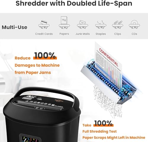 Image of VidaTeco 14-Sheet Cross-Cut Paper Shredder, 25L Bin, P-3 | Shreds Paper, Cards, Staples & Clips, Jam-proof System, Home Office Shredder Equipped with Liftout Waste Basket