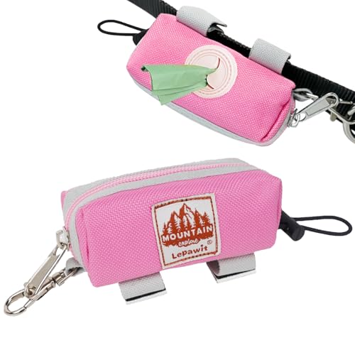 Image of Dog Poop Bag Holder Zippered Pouch, Portable Waste Bag Dispenser with 1 Metal Clip, Fashion Color Matching Canvas Holder for Leashes - Pink