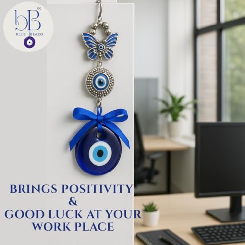 Image of BLUE BEADS Turkish Feng Shui Vastu Blue Glass Evil Eye Hanging /Door Hanging Nazar Batu for Protection and Good Luck - Perfect for Gifting Home or Office (Butterfly Evil Eye)