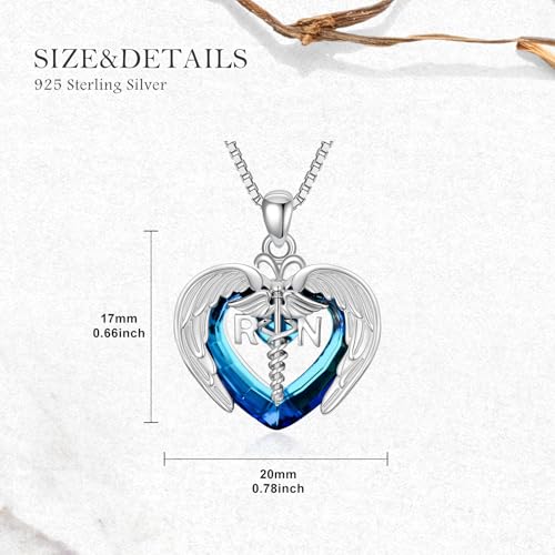 AOBOCO RN Gifts for Nurses 925 Sterling Silver Registered Nurse Caduceus Angel Wing Heart Pendant Necklace Nurse Nursing School Graduation Gifts for Women4