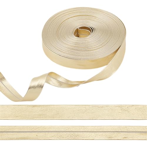PH PandaHall 9.8 Yards Gold Leather Trim Fold Over Trim Double Sided Strap Golden Bias Tape Ribbon Metallic Flat Strips 5/8 inch Wide for DIY Garment Sewing Crafts Decor