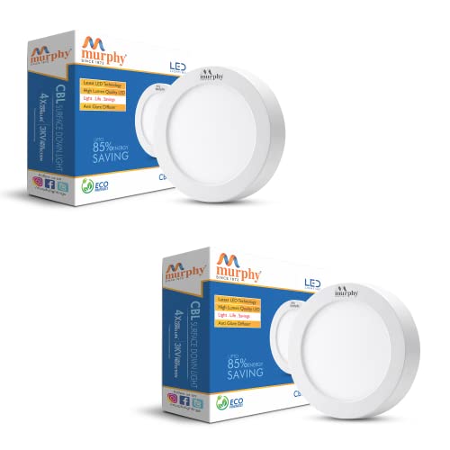 Murphy LED 9 Watts CBL Round Surface Down Light, Pack of 2, Cool White – No False Ceiling Required,Aluminium